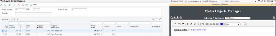 Screenshot of Media Objects Manager from ACBM Solutions blog post "New Functionality for Media Objects Manager in JDE"